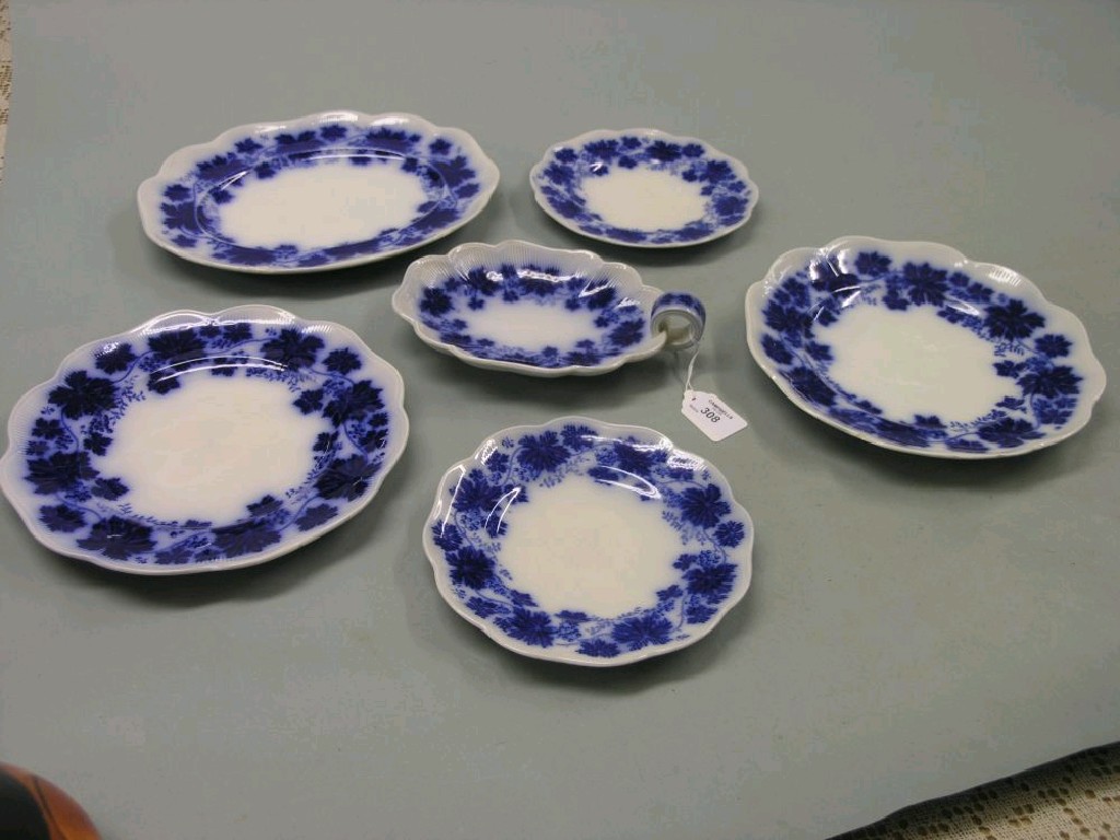 Appraisal: Six Gefle Sweden flow-blue dessert plates including single handled dish