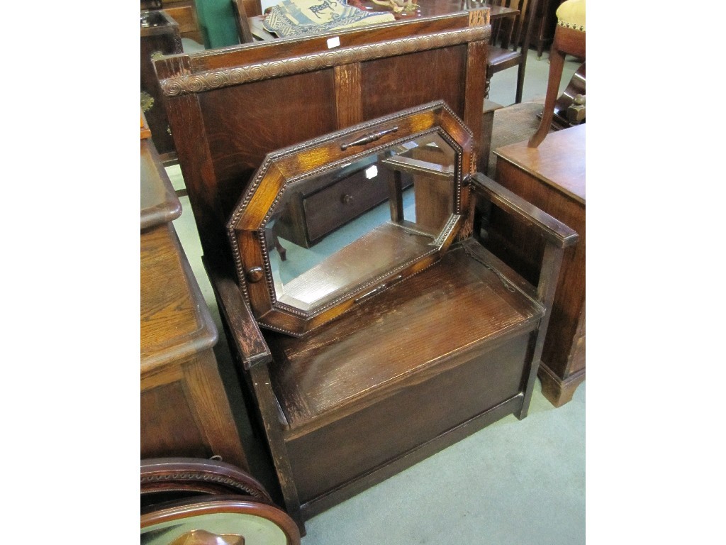 Appraisal: Lot comprising oak hall bench and a wall mirror