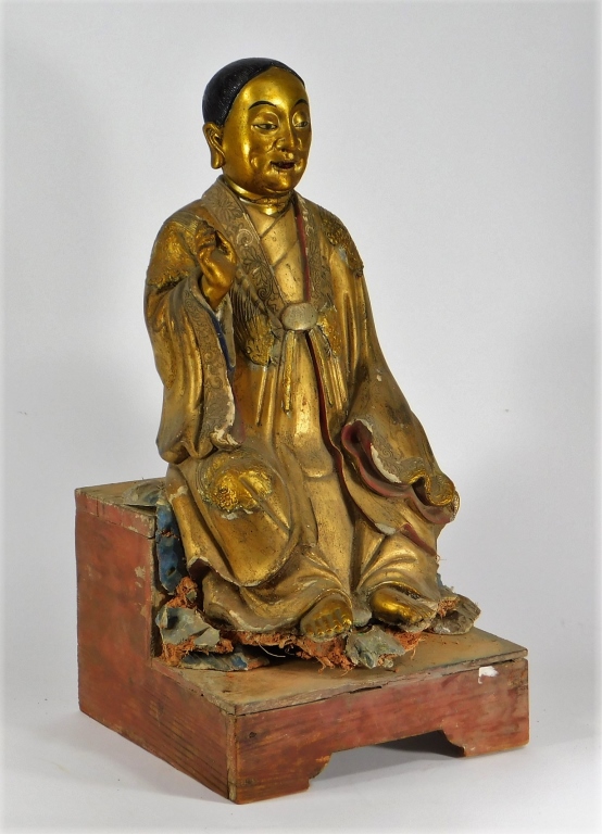 Appraisal: C CHINESE GILT STUCCO SEATED BUDDHA FIGURE China th CenturyFinely