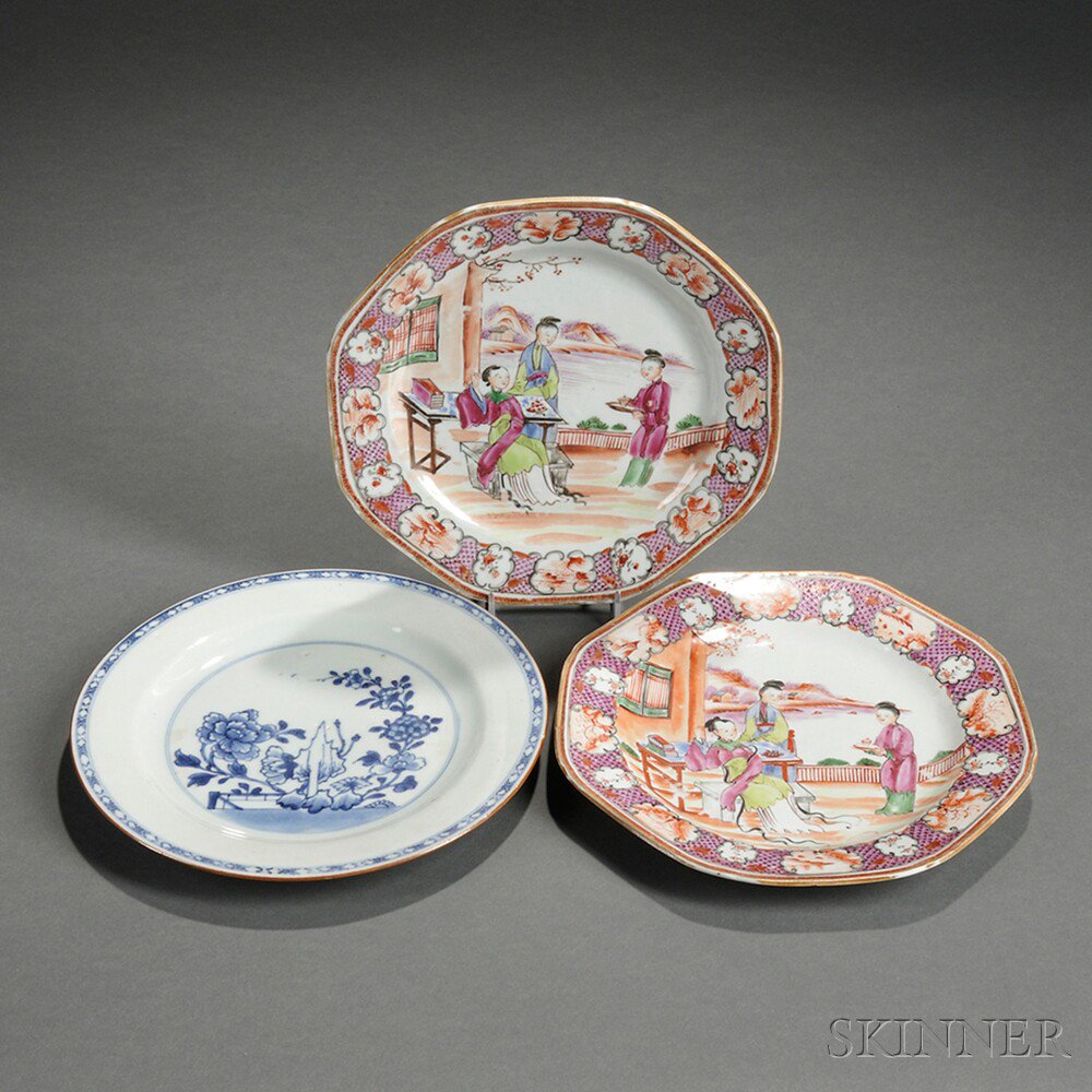 Appraisal: Three Chinese Export Porcelain Plates late th century a pair