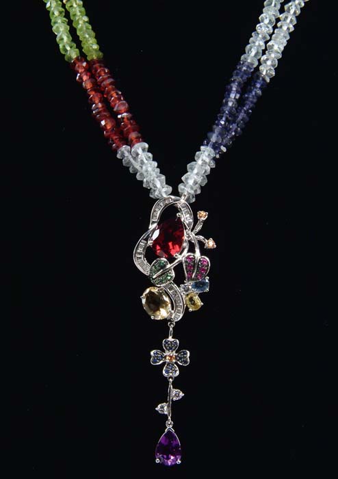 Appraisal: MULTI GEM STONE NECKLACE kt white gold pendant and clasp