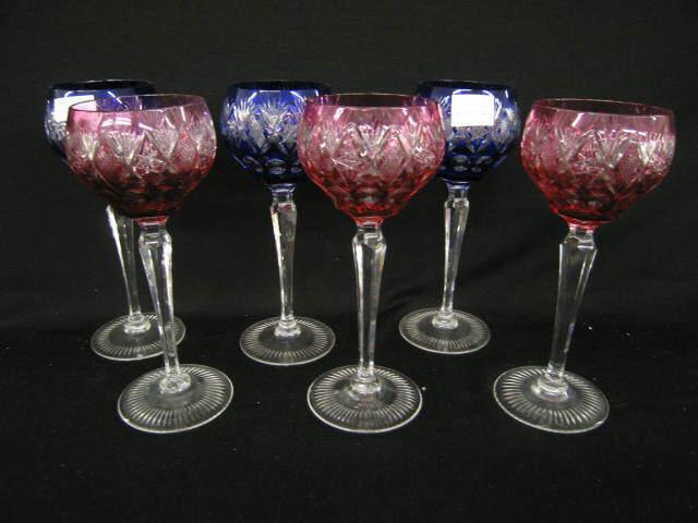 Appraisal: Colored Cut-to-Clear Crystal Wines cranberry cobalt excellent