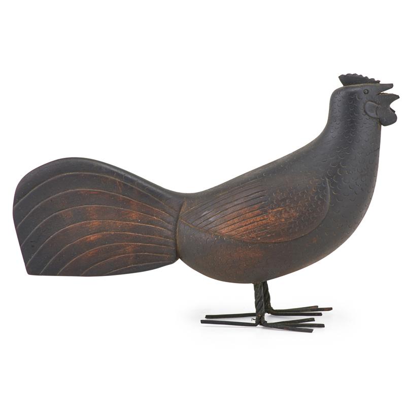 Appraisal: AMERICAN FOLK ART WOOD CARVING Rooster with twisted wire legs