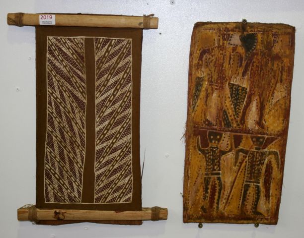 Appraisal: Two small decorative Aboriginal bark paintings x cm and x