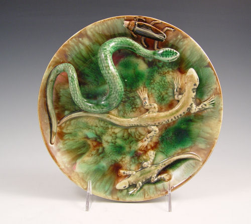 Appraisal: PALISSY TYPE MAJOLICA PLATE Very life like lizard snake and