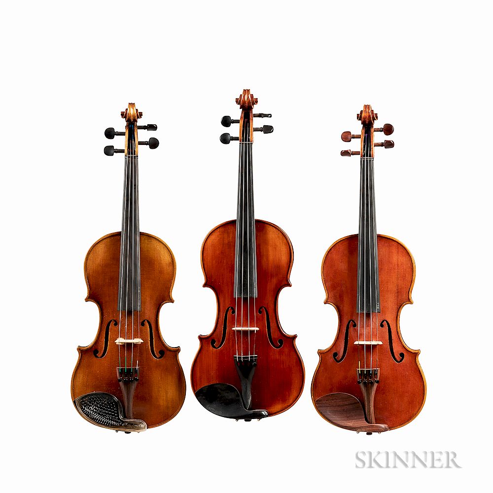 Appraisal: Three Violins Three Violins labeled Wang Zhiguo Stradivari Messiah Handcrafted