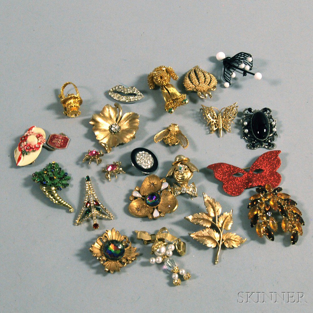 Appraisal: Small Group of Costume Jewelry Brooches mostly unsigned including a