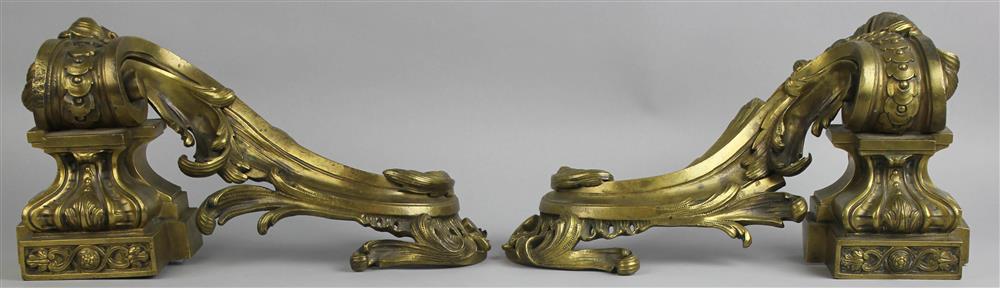 Appraisal: PAIR OF LOUIS XV STYLE GILT BRONZE CHENETS late th