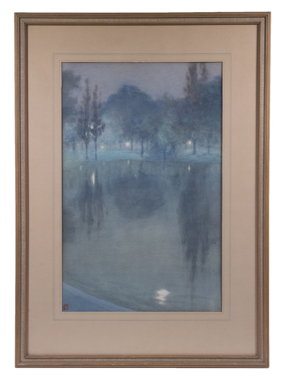 Appraisal: TONALIST WATERCOLOR OF GARDEN POND AT DUSK ARTIST UNIDENTIFIED DATED