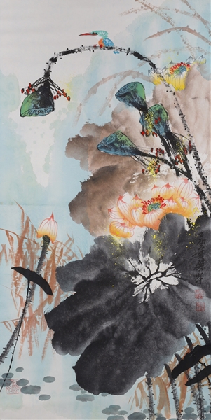 Appraisal: Chinese ink and color on paper painting mounted as scroll