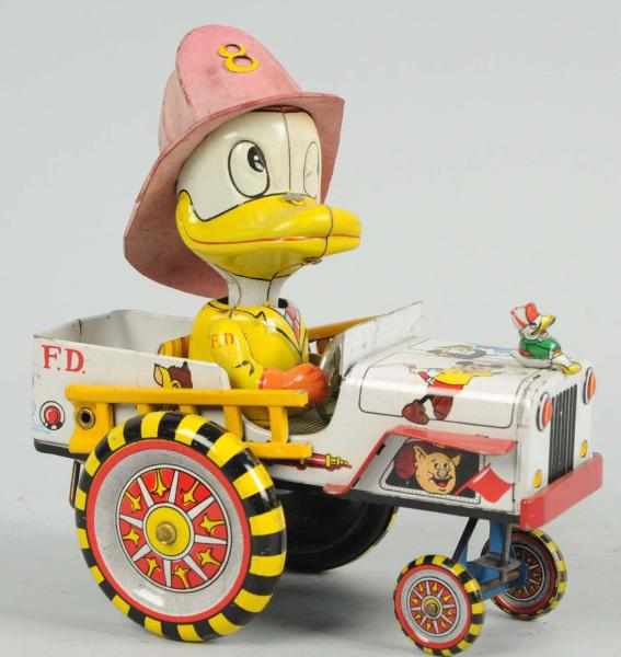 Appraisal: Tin Linemar Disney Donald Fire Car Wind-Up Toy Japanese Working