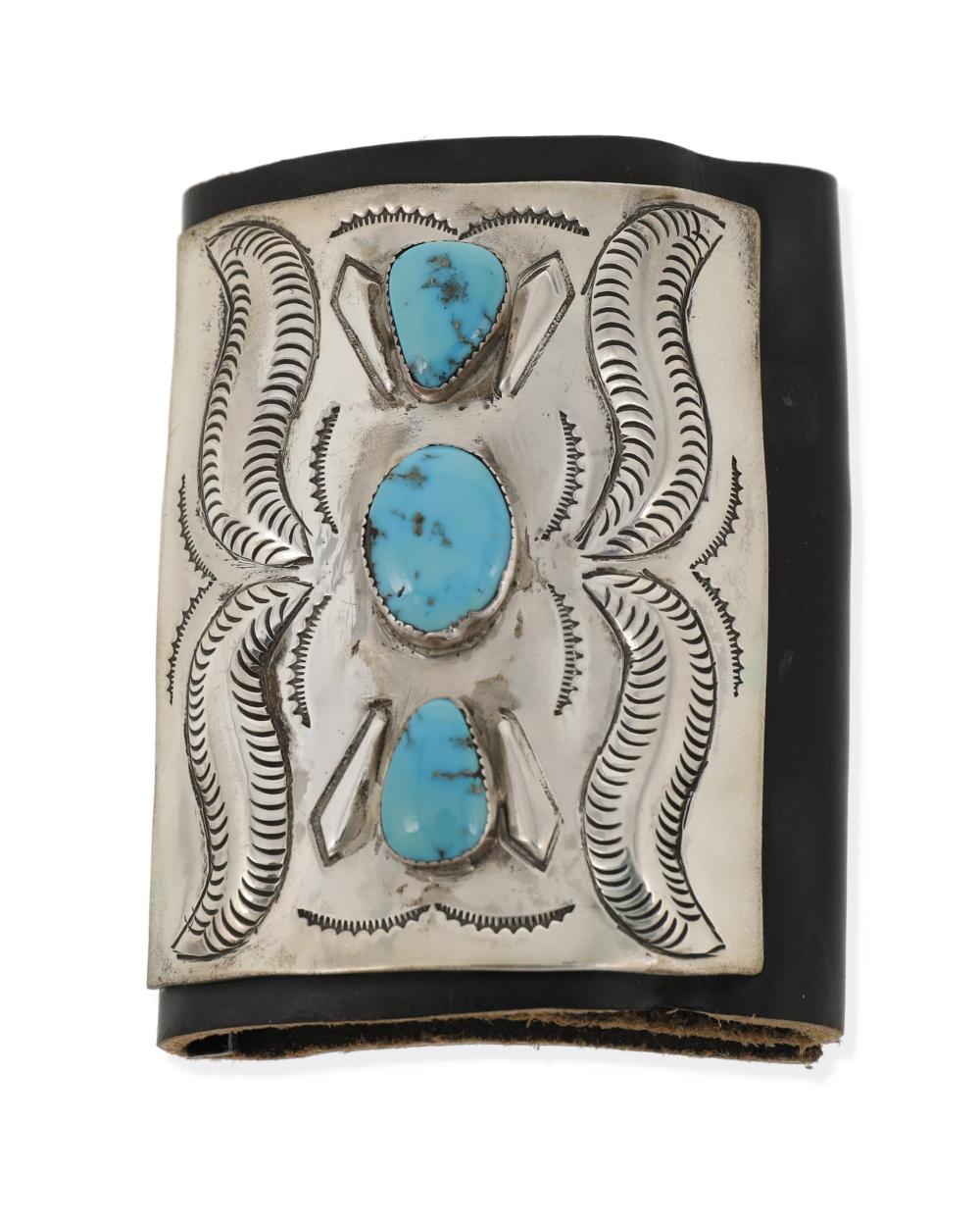 Appraisal: A Navajo silver and turquoise ketoh arm guard Second-Half th