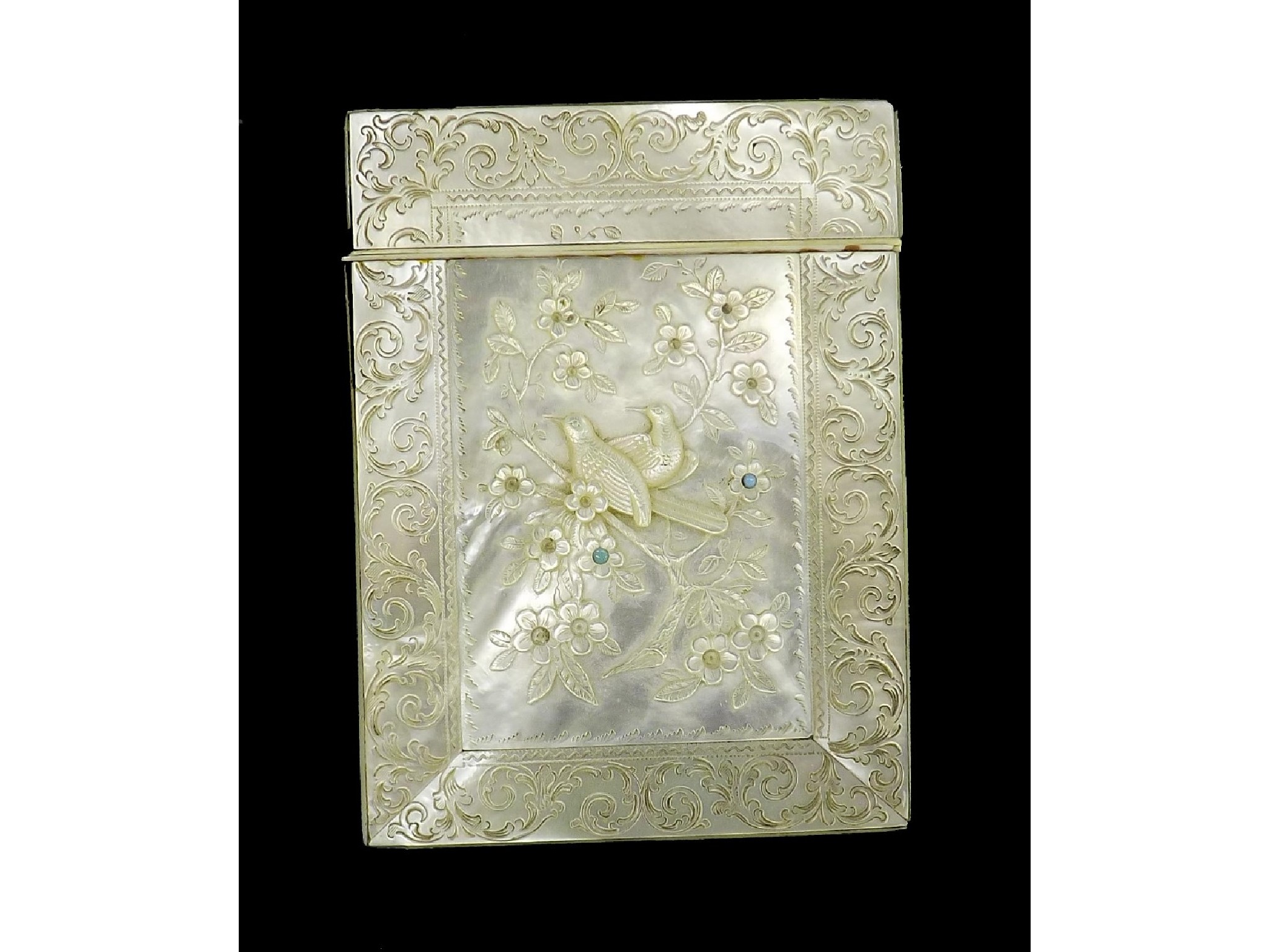 Appraisal: Victorian mother of pearl rectangular card case the front carved