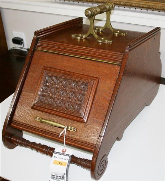 Appraisal: Carved oak coal scuttle last quarter th century rectangular case