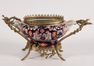 Appraisal: TH C IMARI RIBBED SHAPED PLANTER WITH ORMOLU MOUNTS H