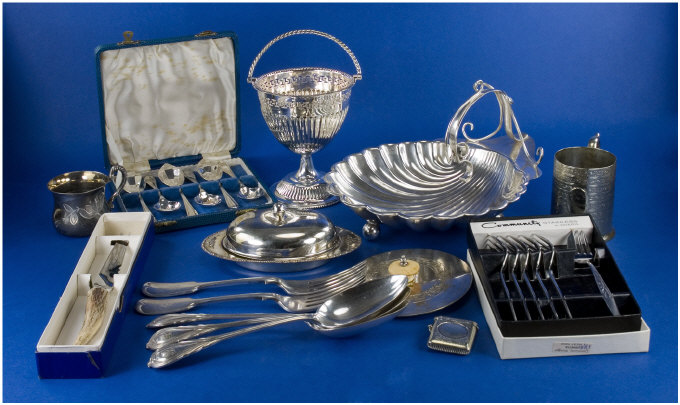 Appraisal: Small Collection Of Silver Plated Ware Comprising Oyster Shell Dish