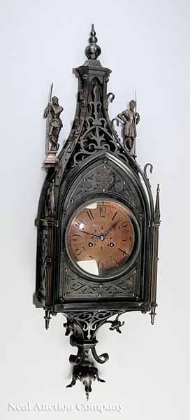 Appraisal: An Antique French Patinated Bronze Wall Clock in the Gothic