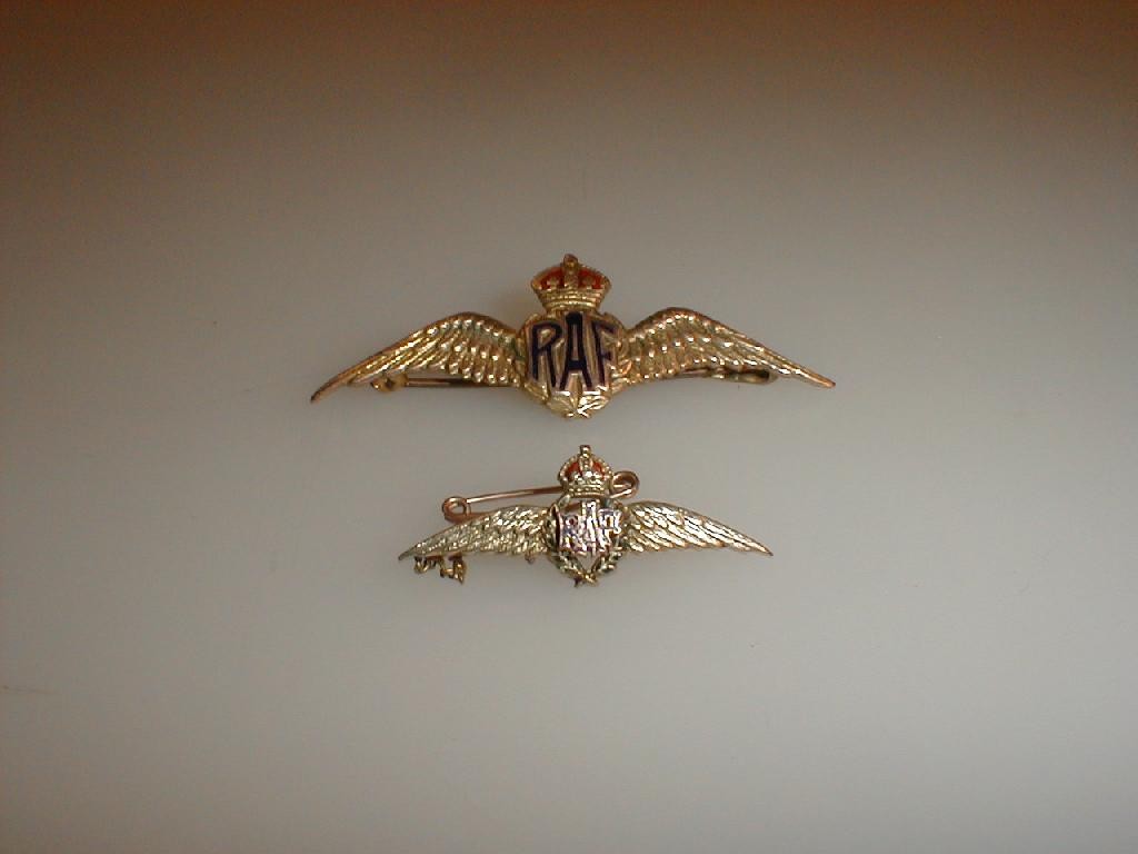 Appraisal: Two ct gold RAF enamelled wings bar brooches