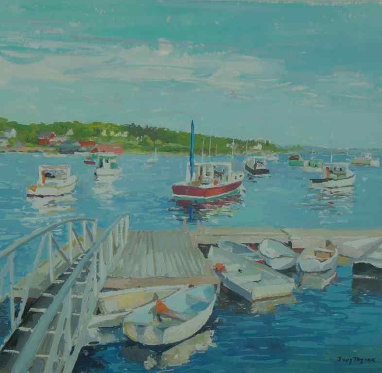 Appraisal: JUDY TAYLOR HARBOR SCENE Gouache on board x in Framed