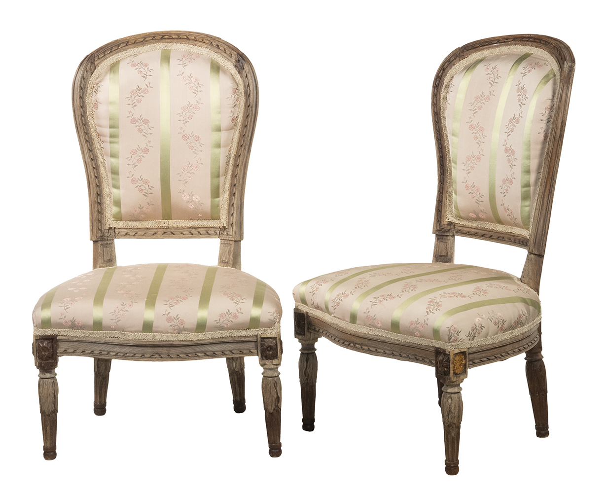 Appraisal: PR OF VINTAGE FRENCH LOUIS XVI STYLE LOW PETITE BOUDOIR