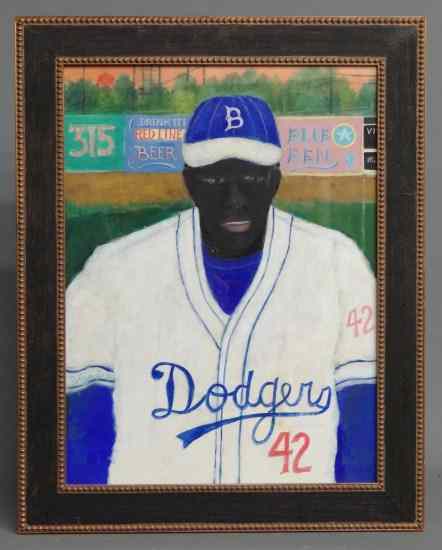 Appraisal: Painting of Jackie Robinson Dodgers signed ''Zingale ' '' Larry