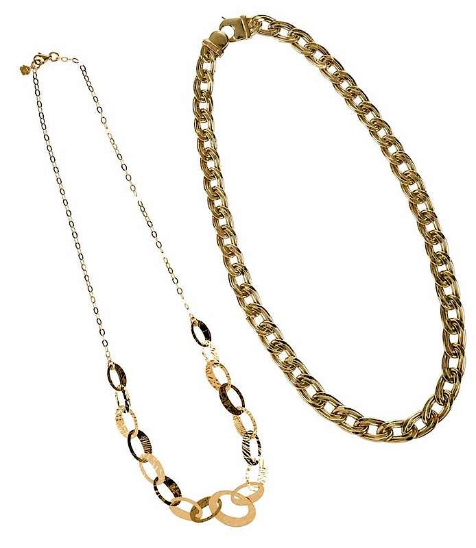 Appraisal: Two kt Necklaces double oval fancy hollow link chain stamped