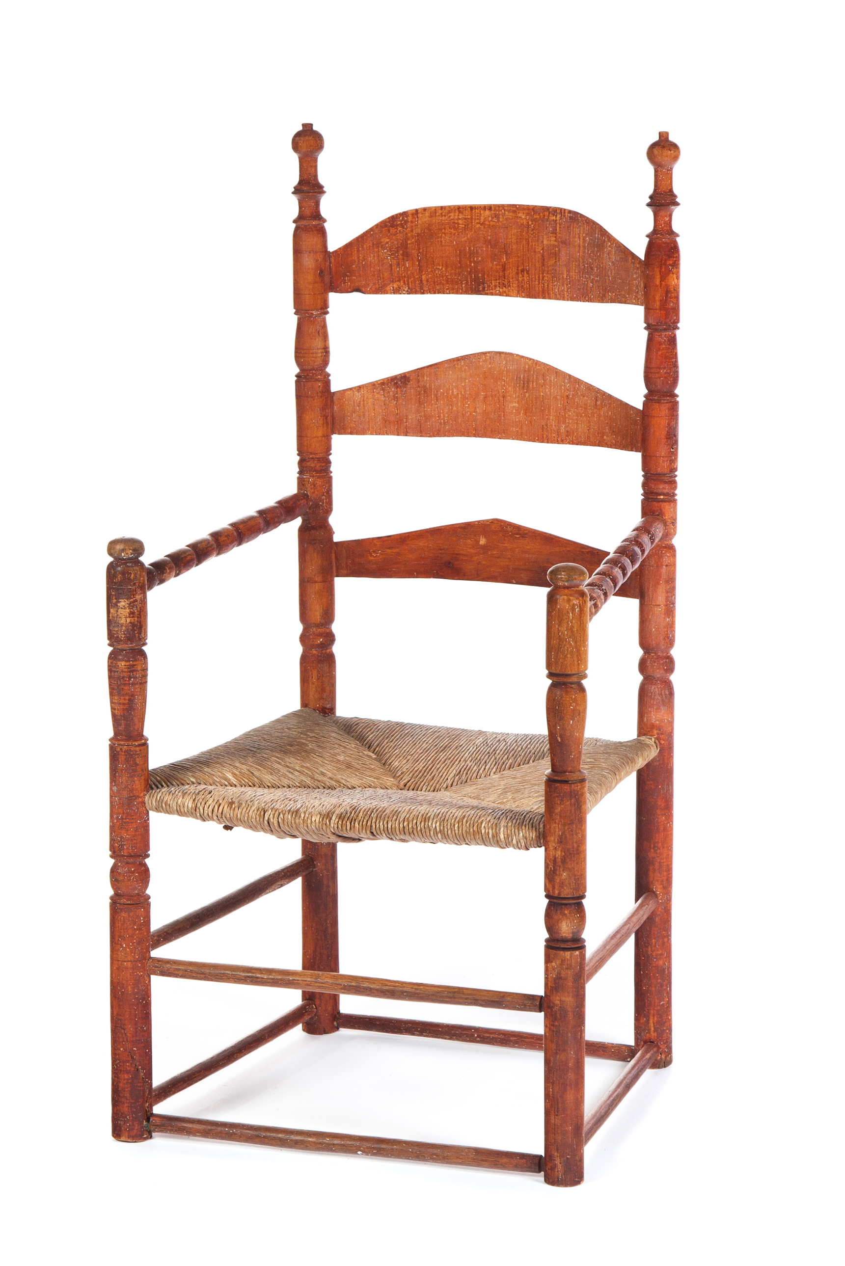 Appraisal: AMERICAN LADDERBACK ARMCHAIR Nineteenth century mixed woods Turned posts and