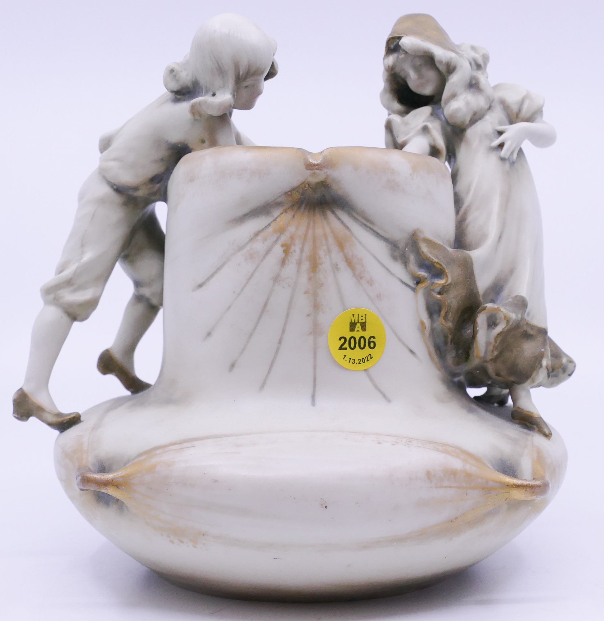 Appraisal: Teplitz Amphora Art Nouveau Figural Children Vase- x ''- repair