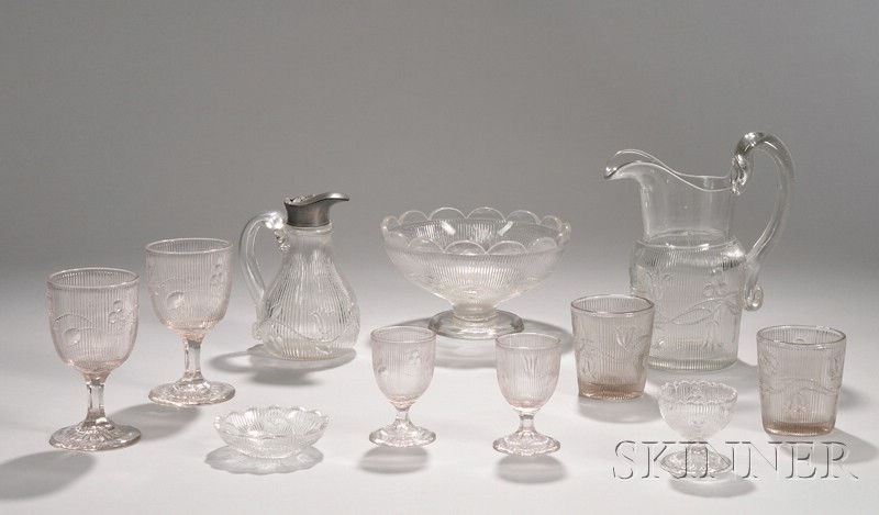 Appraisal: Thirty-nine Pieces of Colorless Pressed Ribbed Bellflower Pattern Glass Tableware