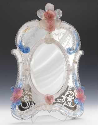 Appraisal: Venetian Glass Mirror A small dressing room mirror with floral