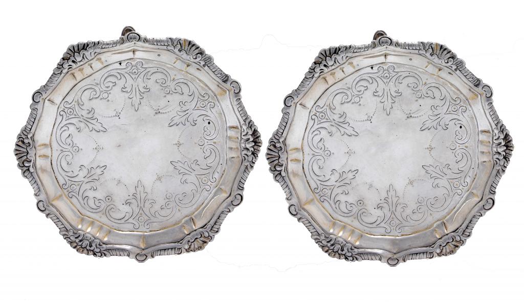 Appraisal: A PAIR OF IRISH GEORGE III WAITERS engraved in the