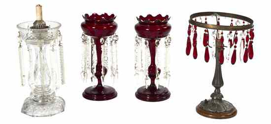 Appraisal: A Pair of Ruby Glass Girandoles together with two associated