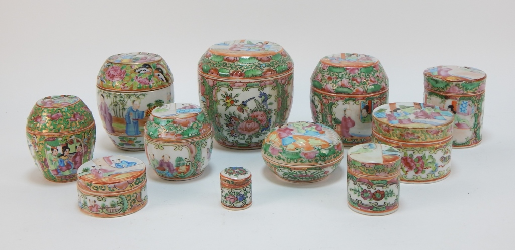 Appraisal: PC CHINESE ROSE MEDALLION COVERED BOX GROUP China th CenturyIncludes