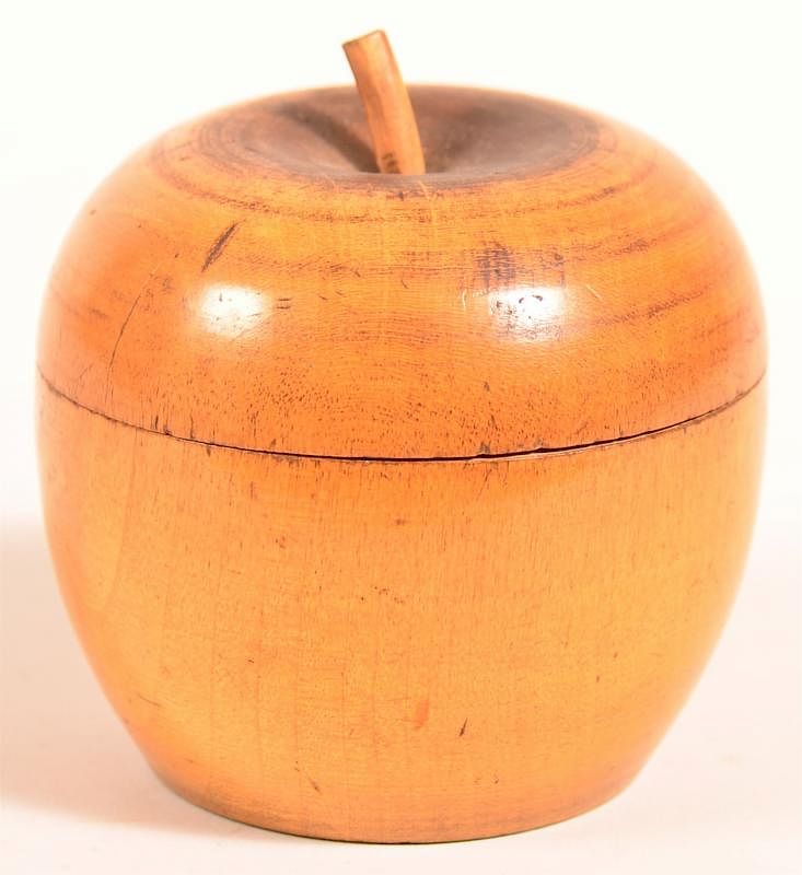 Appraisal: Vintage Treenware Apple Covered Canister Vintage Treenware Apple Form Covered