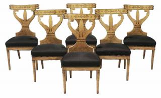 Appraisal: Fine Set of Six Biedermeier Inlaid Fruitwood Side Chairs German