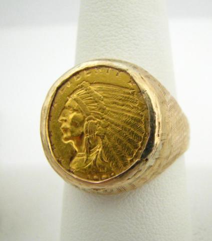 Appraisal: Gents K gold ring with Indian Head gold coin approximately