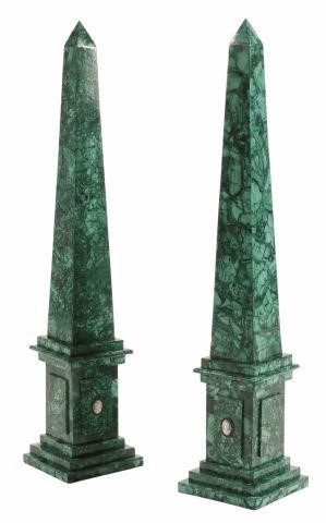 Appraisal: pair Russian malachite-faced obelisks each base with mounted blue and