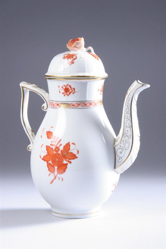 Appraisal: HEREND PORCELAIN COFFEE POT Chinese Bouquet-Rust pattern - in high