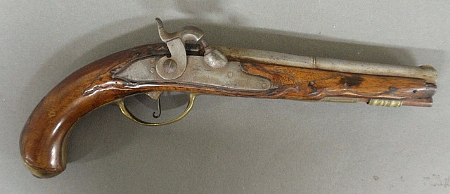 Appraisal: - French percussion pistol early th c with brass trigger