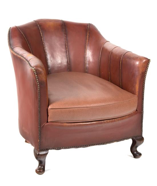 Appraisal: Sale Lot A Leather Upholstered Club Chair th century with