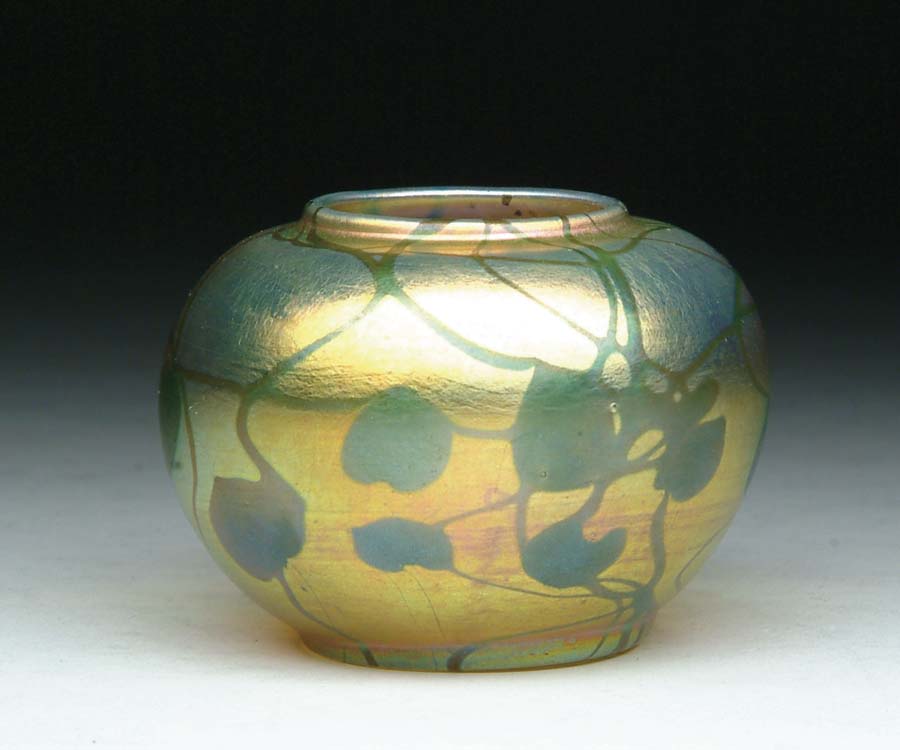 Appraisal: TIFFANY DECORATED VASE Wonderful signed Tiffany decorated vase features green