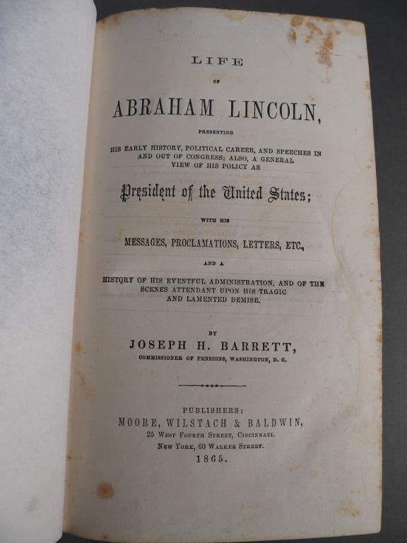 Appraisal: Hardcover book Life of Abraham Lincoln Presenting his Early History