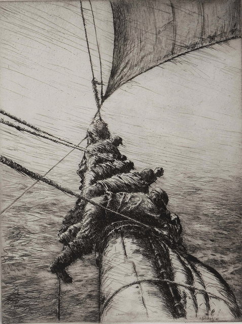 Appraisal: ARTHUR JOHN TREVOR BRISCOE - 'STOWING THE MAINSAIL' ETCHING signed