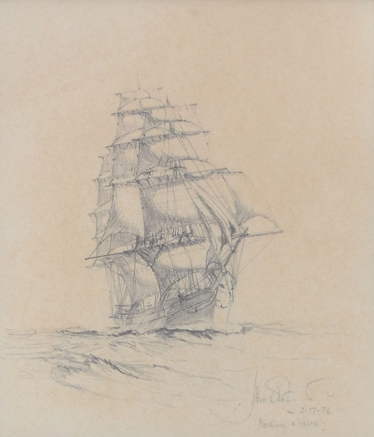 Appraisal: STOBART John English Clipper Ship Dashing Wave Pencil Drawing ''