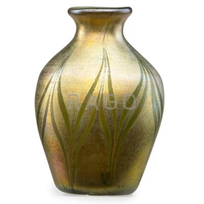 Appraisal: TIFFANY STUDIOS Favrile glass miniature vase in gold with pulled