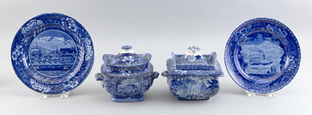 Appraisal: FOUR PIECES OF FLOW BLUE PORCELAIN TH CENTURY SUGAR BOWL