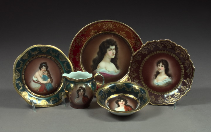 Appraisal: Five-Piece Collection of Porcelain consisting of a three-piece Zeh Scherzer