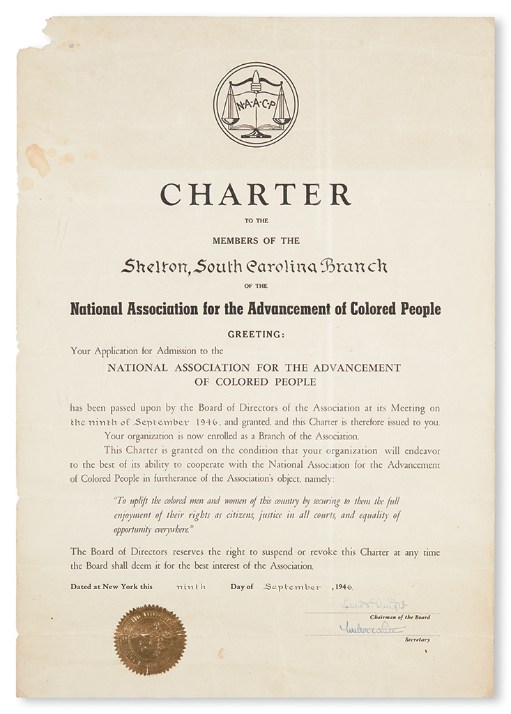 Appraisal: THE ORIGINAL CHARTER FOR THIS SOUTH CAROLINA TOWN CIVIL RIGHTS