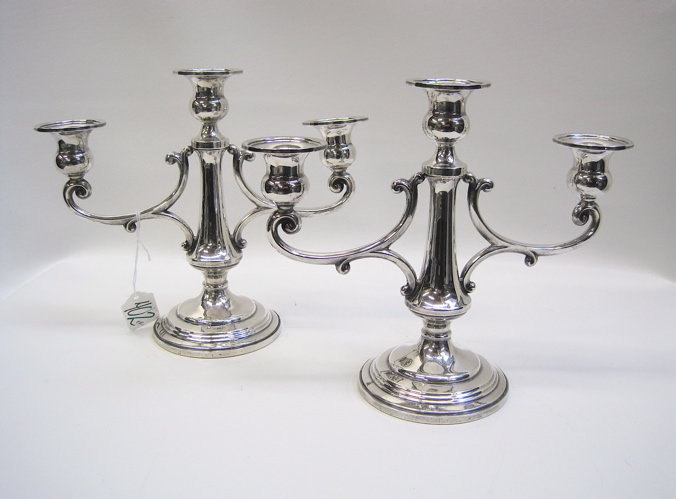 Appraisal: PAIR AMERICAN STERLING SILVER CANDELABRA three-light by Mueck-Carey Silversmith's Dimensions