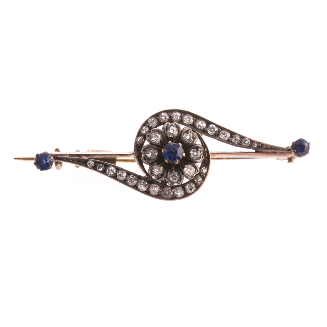 Appraisal: A Victorian Diamond Sapphire Scroll Brooch K yellow gold scroll